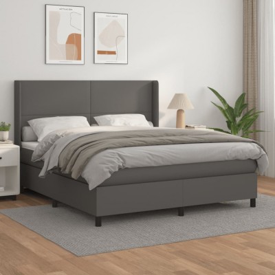 vidaXL Pat box spring cu saltea, gri, 180x200 cm, piele ecologică 3132397 foto