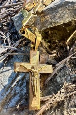 Lanț bărbătesc inox placat aur, model grecesc cu cruce LC15X foto