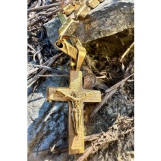 Lanț bărbătesc inox placat aur, model grecesc cu cruce LC15X