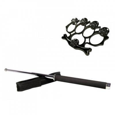 Set baston telescopic 65 cm argintiu + box-rozeta craniu negru foto