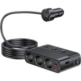 Prelungitor priza auto cu adaptor 7 in 1, 128W, 3x soclu auto, 3 x USB, Quick Charge 3.0, 1 x USB-C, afisaj display voltaj