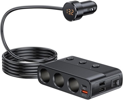 Prelungitor priza auto cu adaptor 7 in 1, 128W, 3x soclu auto, 3 x USB, Quick Charge 3.0, 1 x USB-C, afisaj display voltaj foto