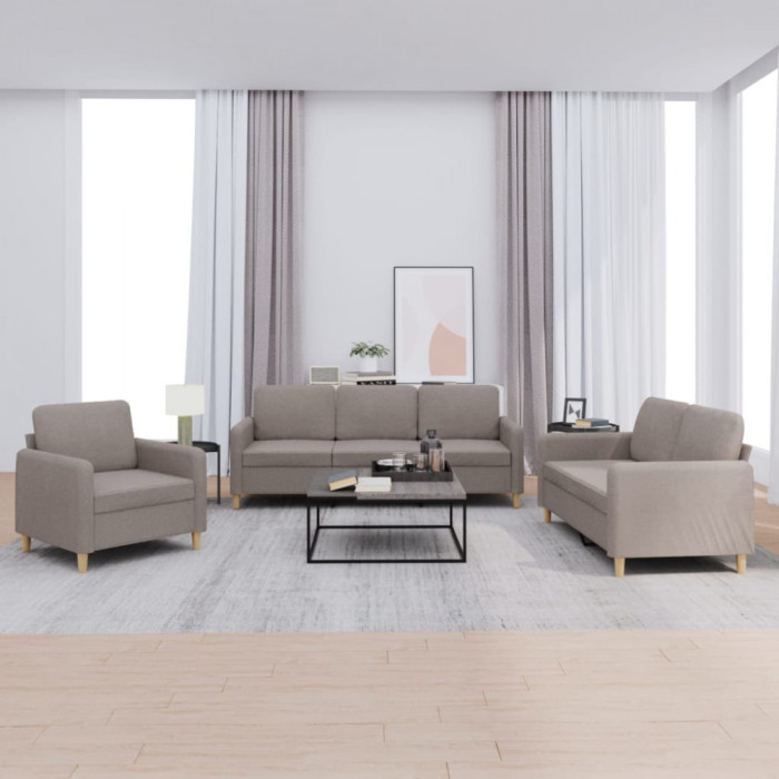 Gossi set de canapea cu perne, 3 piese, gri taupe, material textil