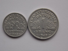 LOT 2 MONEDE DIFERITE - 50 CENTIMES,1 FRANC 1942 FRANTA-VICHY foto