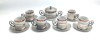 Set Cafea Mokka Portelan Cositor Monopoli: 6 Cesti, Zaharnita, Farfurioare - Antichitate Colectionari