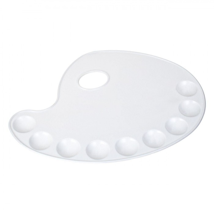 Paletă Pictură, Model Oval, 9 Compartimente, Plastic, Alb
