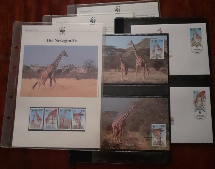 Kenya 1989-WWF,Fauna,Girafe,serie 4 valori,FDC-uri si maxime,Mi.481-484