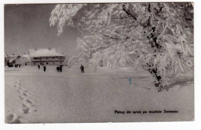 PEISAJ DE IARNA PE MUNTELE SEMENIC SCHIORI RPR FLUTURI 40 BANI POSTA AERIANA foto