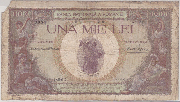 ROMANIA 1000 LEI 1936 SUPRATIPAR uzata