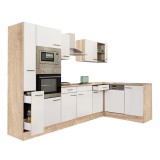 Mobilier bucatarie colt Leziter Yorki 310, 310cm, Stejar Sonoma, modular, fara blat, cu loc cuptor/microunde