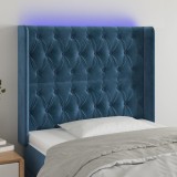 vidaXL Tăblie de pat cu LED, albastru &icirc;nchis, 103x16x118/128cm catifea