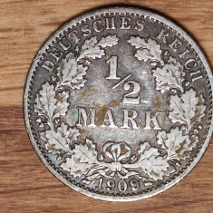 Germania - moneda de colectie rara - 1/2 mark 1909 G argint 0.900 - impecabila !