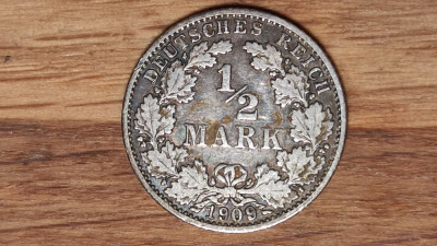 Germania - moneda de colectie rara - 1/2 mark 1909 G argint 0.900 - impecabila ! foto