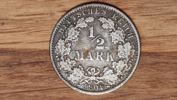 Germania - moneda de colectie rara - 1/2 mark 1909 G argint 0.900 - impecabila !