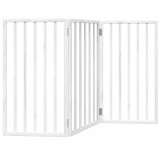 Cumpara ieftin Poarta de acces pentru caini pliabila, 3 panouri, alba, 150 cm, lemn de plop