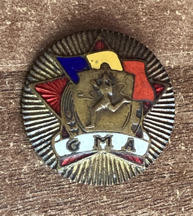 QW9 N8 62 - insigna - comunism - Gata pentru munca si aparare - GMA - diametrul mare