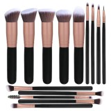 Set 14 Pensule Machiaj Profesionale, Peri Moi Fibre Sintetice, Aplicare Fard, Pudra, Contur, Blender, Buze, Sprancene