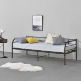 Pat rama metalica cu grata Falun otel negru [en.casa] HausGarden Leisure