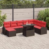vidaXL Set de canapele pentru grădină 9 pcs Maro și roșu poliratan 3348700