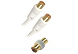 Cablu TV coaxial APM 408016, 10 m, masculin la masculin, adaptor mama, alb - RESIGILAT