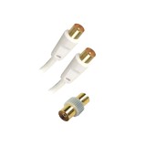 Cablu TV coaxial APM 408016, 10 m, masculin la masculin, adaptor mama, alb - RESIGILAT