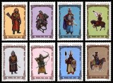 Set 8 timbre Mongolia 1990 &ndash; Războinicii Imperiului Mongol &ndash; Armata lui Ginghis Han, MNH