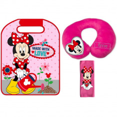 Set 3 piese accesorii auto - Perna gat, Protectie centura de siguranta si Aparatoare pentru scaun Minnie Disney Eurasia CRV0001 B3103318 foto