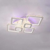 Lustra LED TERRANO cu Cristale, 6 Patrate, RGB, cu Telecomanda, 288W, Alb si Inox