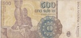 Bancnotă Rom&acirc;nia 500 lei 1991 Constantin Br&acirc;ncuși, seria B.0010