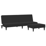 Canapea extensibila cu taburet, 2 locuri, negru, catifea