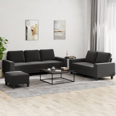 vidaXL Set de canapele, 3 piese, negru, textil foto