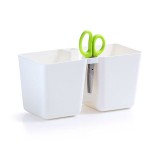 Cumpara ieftin Ghiveci decorativ de flori, dublu, alb, 2.5 L, 24.4x11x12 cm, Twins Cube