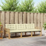 VidaXL Set Canapele Exterior 3 piese Alb Crem Lemn Acacia Perna Gradina
