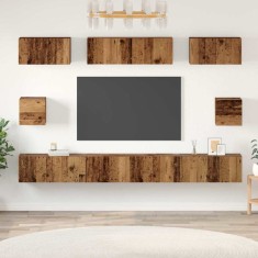vidaXL Set dulap TV cu raft Pe perete Altele 8 pcs Lemn vechi Mediu 30.5 x 30 x 30 cm