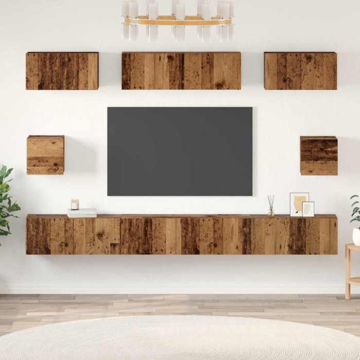 Set dulap TV cu raft Pe perete Altele 8 pcs Lemn vechi Mediu 30.5 x 30 x 30 cm