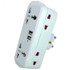 Priza Multipla 6in1, 2 Port USB ,100-250V 10A/13A, Alb, 12 cm