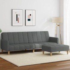 vidaXL Canapea extensibilă cu taburet, 2 locuri, gri &icirc;nchis, textil