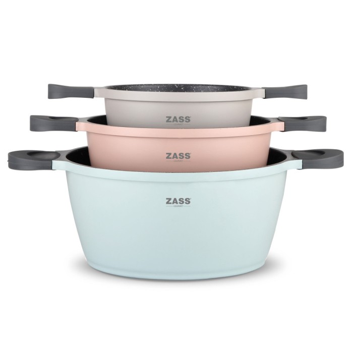 Set 3 oale antiaderente din aluminiu turnat sub presiune Zass Gourmet ZG-ACS 02 , Pastel ProDesign DailyAppliances