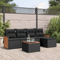 Set mobilier de gradina cu perne, 6 piese, negru, poliratan