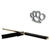 Set Autoaparare: Baston Telescopic Auriu 65cm Otel + Box Argintiu 1cm IDEALLSTORE