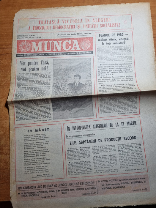 munca 15 martie 1985-epoca ceausescu-metroul,sibiu,mioveni,canalul dunare mare