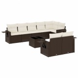 Cumpara ieftin Set canapele de gradina cu perne, 9 piese, maro, poliratan