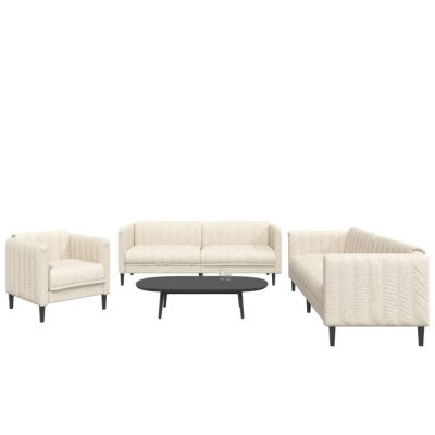 vidaXL Set de canapele, 3 piese, crem, material foto