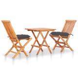 Set mobilier bistro cu perne antracit, 3 piese, lemn masiv tec
