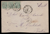 1886 Romania, Plic Galati - Piatra Neamt 3 x 5b Bucuresti II, pereche cu eroare