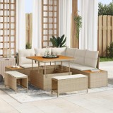 Set de canapele pentru grădină cu pernă 8 pcs Bej Rattan poli