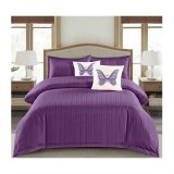 Cumpara ieftin Lenjerie de Pat Dublu Cu Elastic - 100% Bumbac Damasc 6 Piese- Mov Inchis- CPL46