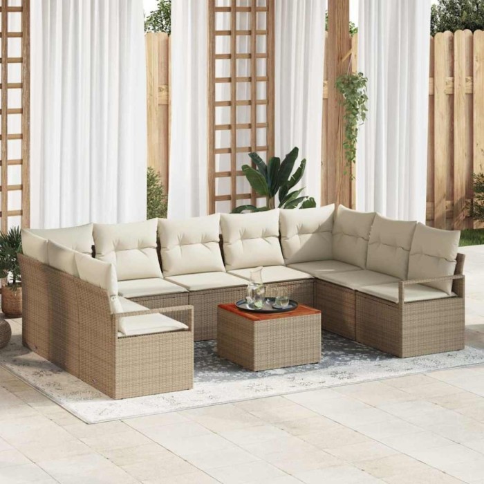 vidaXL Set de canapele pentru grădină cu pernă 10 pcs Bej Rattan poli 3347750