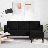 VidaXL Sofa cu 3 locuri cu Chaise &icirc;n formă de L Neagră 160 cm Catifea