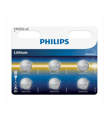 Pachet de 6 buc Philips CR2032 3v baterie plata cu litiu-Conținutul pachetului 1x Blister foto